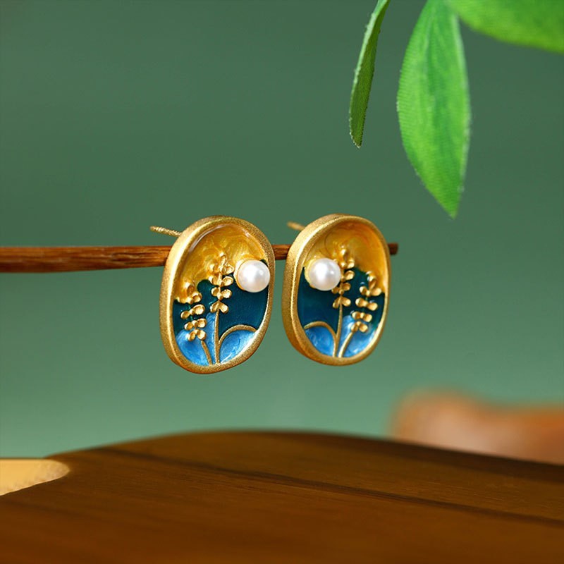 Enamel Cloisonne Niche Design Ins Light Luxury Silver Needle Earrings for Women