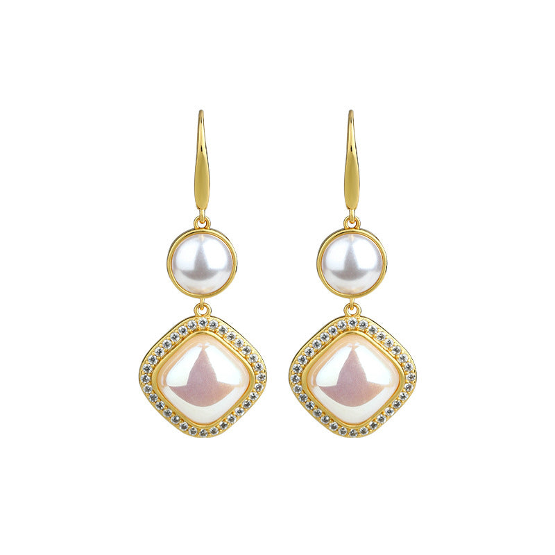 Shi Jia Pearl Texture Elegant Internet Red Niche High-end Hong Kong Style Earrings for Women