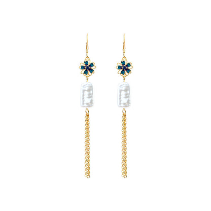 Baroque Alien Imitation Pearl Silver Pin Enamel Gradient Tassel Earrings