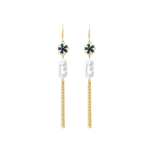 Baroque Alien Imitation Pearl Silver Pin Enamel Gradient Tassel Earrings