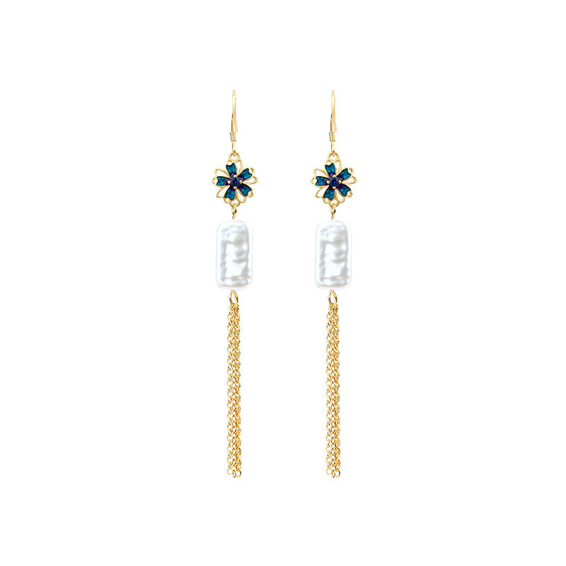Baroque Alien Imitation Pearl Silver Pin Enamel Gradient Tassel Earrings