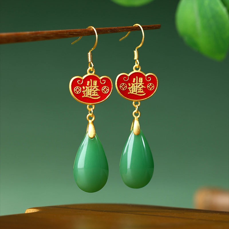 Enamel Gradient Imitation Jade Niche Earrings for Women in Summer