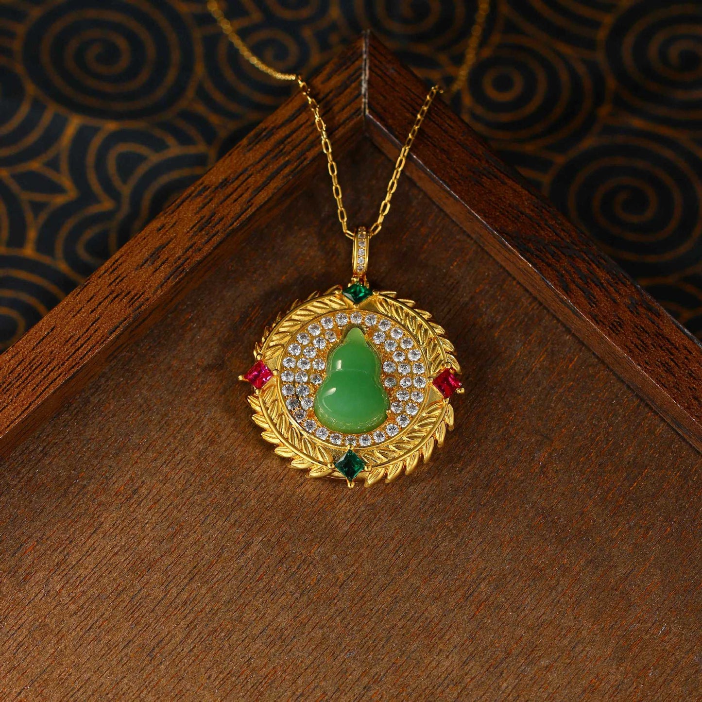 Real Gold Plated, Micro-inlaid Colored Diamond Imitation Hetian Jade Pendant Necklace for Men and Women
