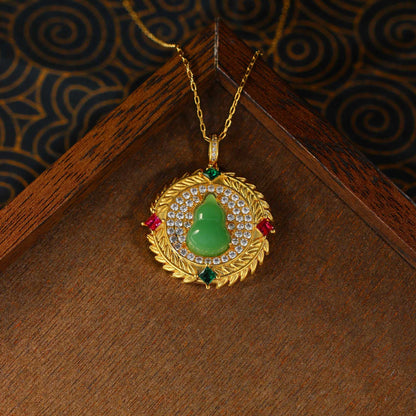 Real Gold Plated, Micro-inlaid Colored Diamond Imitation Hetian Jade Pendant Necklace for Men and Women