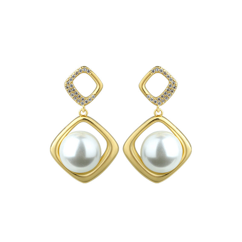 925 Silver Pin Earrings with Crystal Pearl for Women