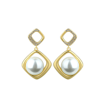 925 Silver Pin Earrings with Crystal Pearl for Women