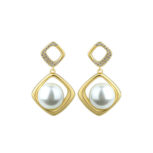 925 Silver Pin Earrings with Crystal Pearl for Women