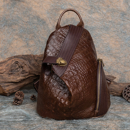 Factory Direct First Layer Cowhide Multi - purpose Crocodile Pattern Handmade Brushed Leather Backpack