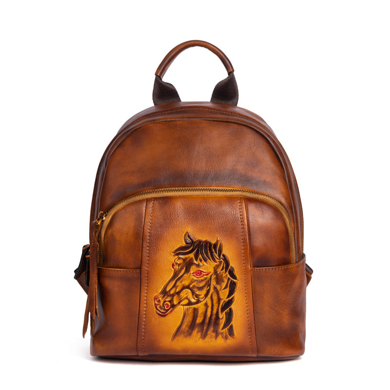 First layer cowhide vegetable tanned leather shoulder bag with Chinese style retro color