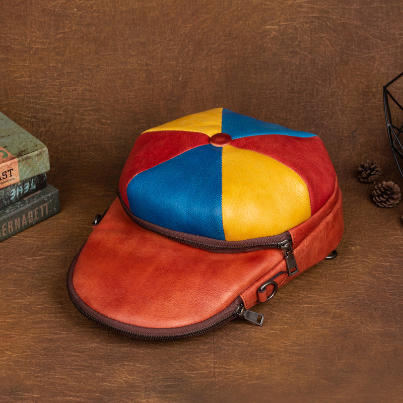 Retro Cowhide Large Capacity Backpack, Hat-Shaped and Fashion All-Match