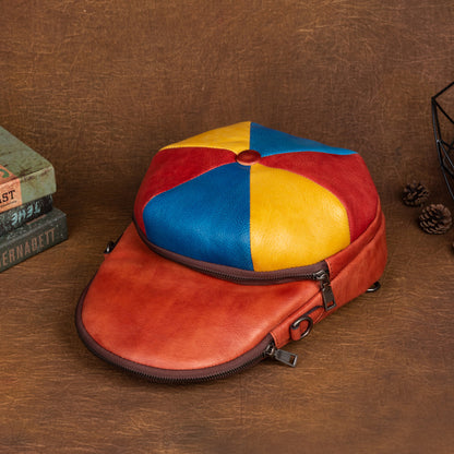 Retro Cowhide Large Capacity Backpack, Hat-Shaped and Fashion All-Match