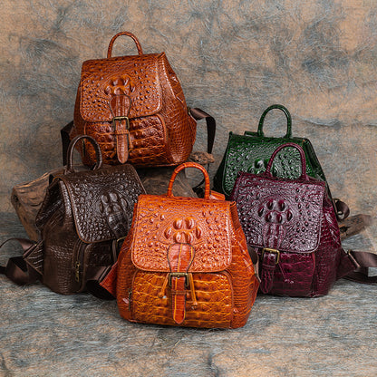 Top Layer Cowhide Crocodile Pattern Embossed Leather Backpack