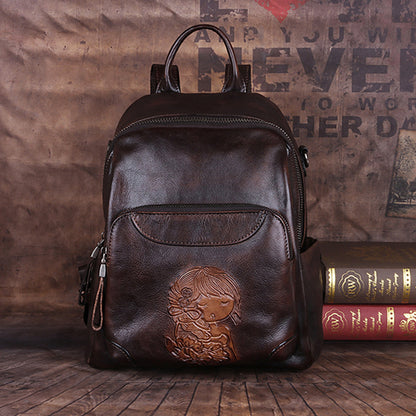First Layer Cowhide Vegetable Tanned Leather Handmade Large-Capacity Backpack Shoulder Bag