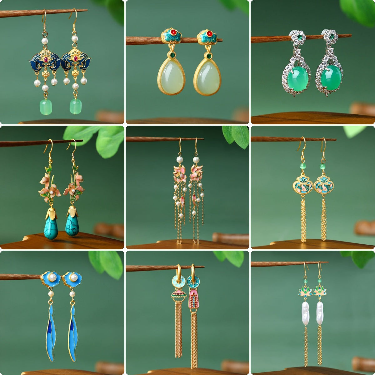 Enamel Gradient Imitation Jade Niche Earrings for Women in Summer