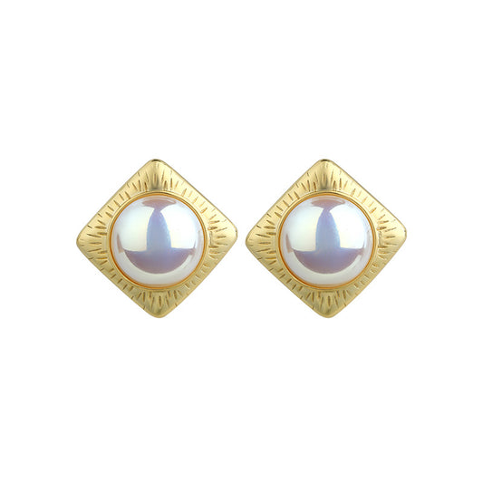 French court style retro diamond pearl 925 silver plated 18k gold women earrings