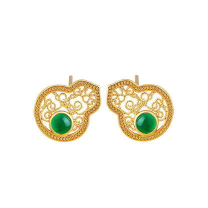 Gourd Fulu Hollow Filament Emerald Earrings - Fashionable and Versatile