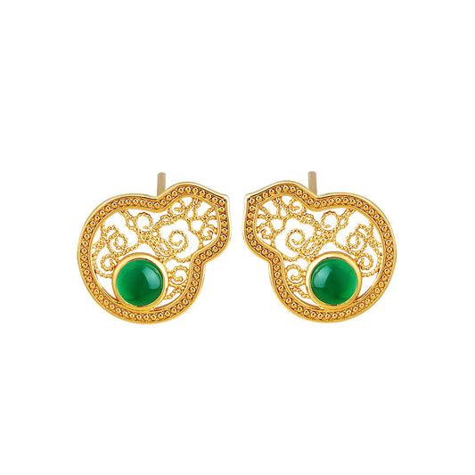 Gourd Fulu Hollow Filament Emerald Earrings - Fashionable and Versatile
