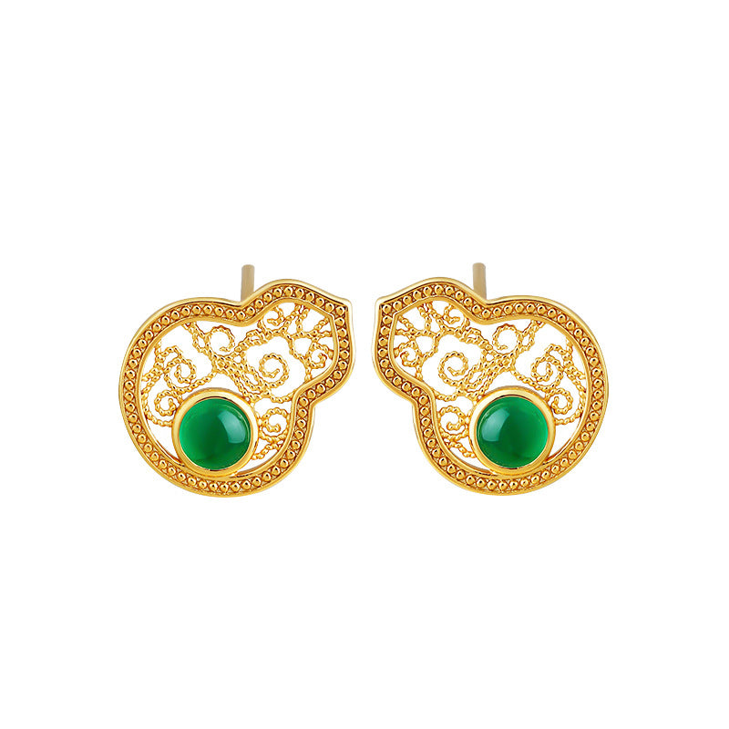 Gourd Fulu Hollow Filament Emerald Earrings - Fashionable and Versatile