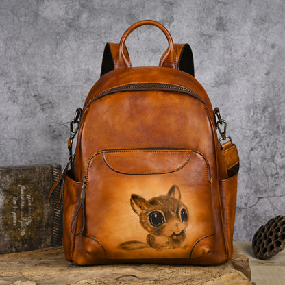 First layer cowhide large capacity vegetable tanned leather women's handmade backpack