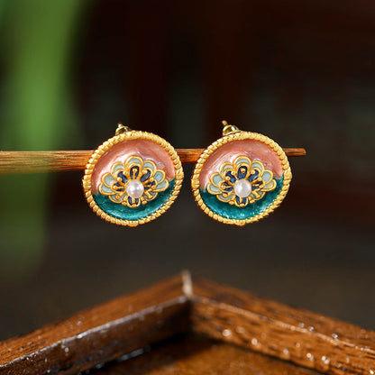 Monet Oil Painting Series 925 Silver Pearl Flower Earrings for Women