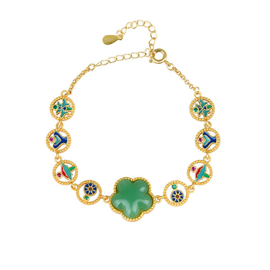 Gold-plated Flower Glaze Gradient Color Imitation Jade Women's All-match Bracelet