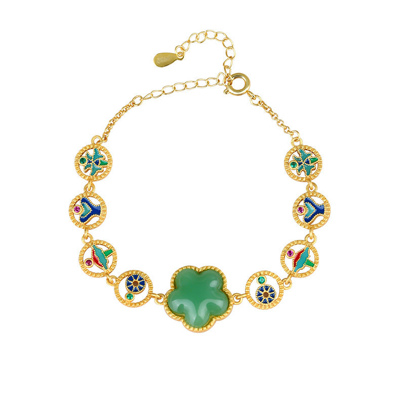 Gold-plated Flower Glaze Gradient Color Imitation Jade Women's All-match Bracelet