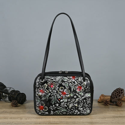 Embossed Leather Underarm Closed-Toe Cowhide Hand-Brushed Handbag, Retro Simple Design, One-Piece Delivery