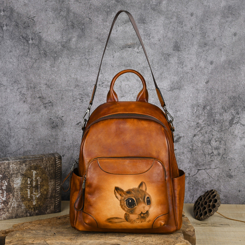 First layer cowhide large capacity vegetable tanned leather women's handmade backpack