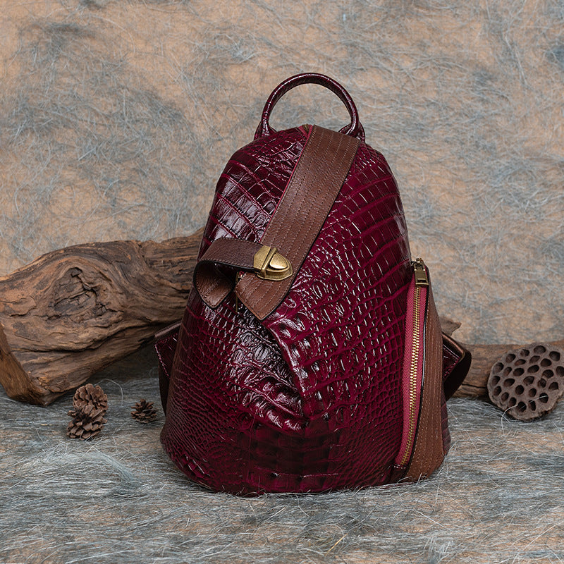 Factory Direct First Layer Cowhide Multi - purpose Crocodile Pattern Handmade Brushed Leather Backpack