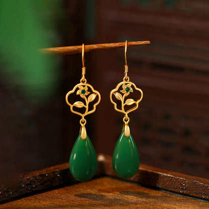 Flower Blossom Rich Water Drop Niche Unique Antique Ear Hook Earrings
