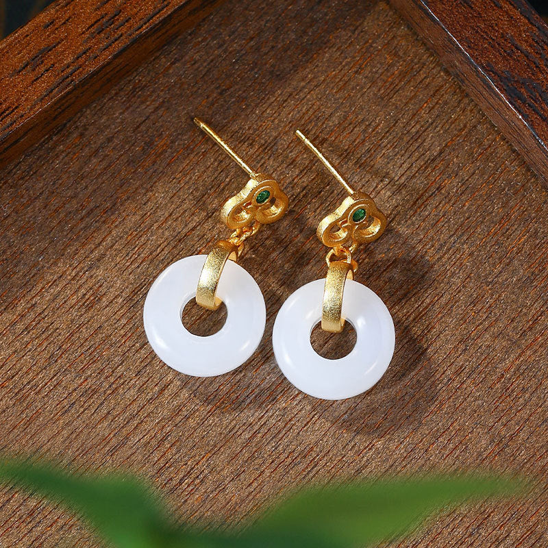 Palace Style Retro Safe Buckle Imitation Jade Xiangyun Earrings for Women