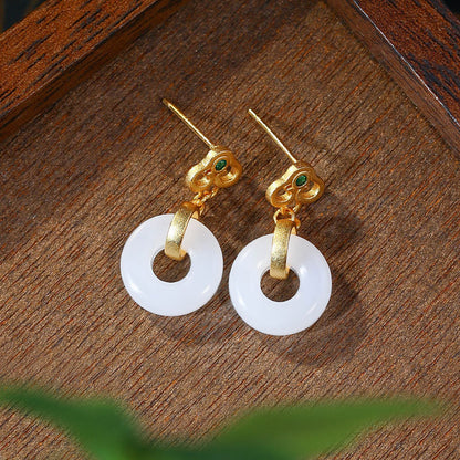 Palace Style Retro Safe Buckle Imitation Jade Xiangyun Earrings for Women