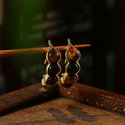 925 Silver Needle Natural Tiger's Eye Vintage Pea Earrings for Women