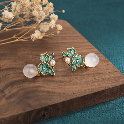 Summer Natural Chalcedony Ear Studs for Women