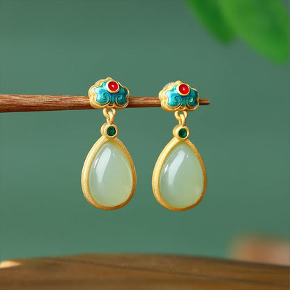 Enamel Gradient Imitation Jade Niche Earrings for Women in Summer