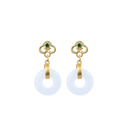 Palace Style Retro Safe Buckle Imitation Jade Xiangyun Earrings for Women