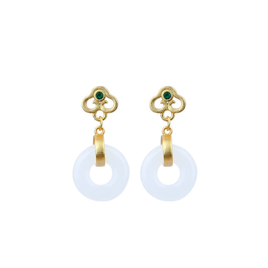 Palace Style Retro Safe Buckle Imitation Jade Xiangyun Earrings for Women