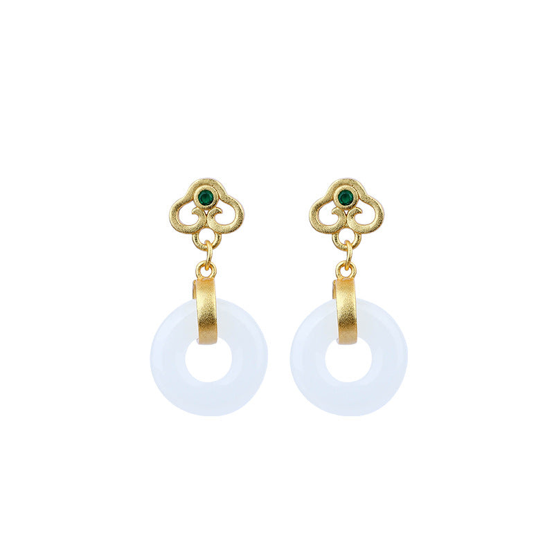 Palace Style Retro Safe Buckle Imitation Jade Xiangyun Earrings for Women