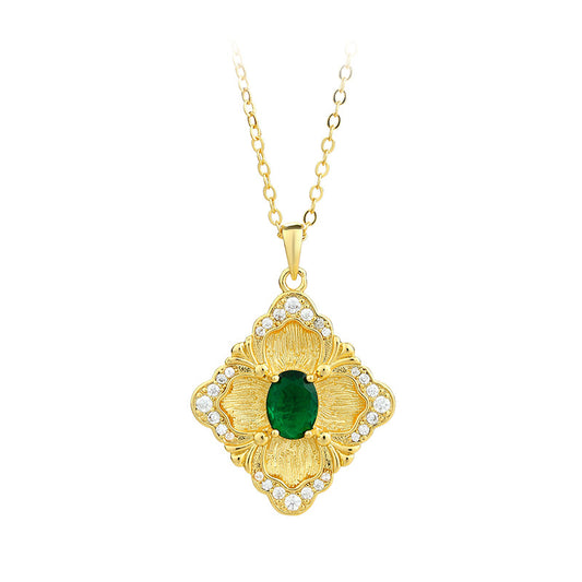Real Gold Electroplated Geometric Emerald Clavicle Chain Luxury Jewelry
