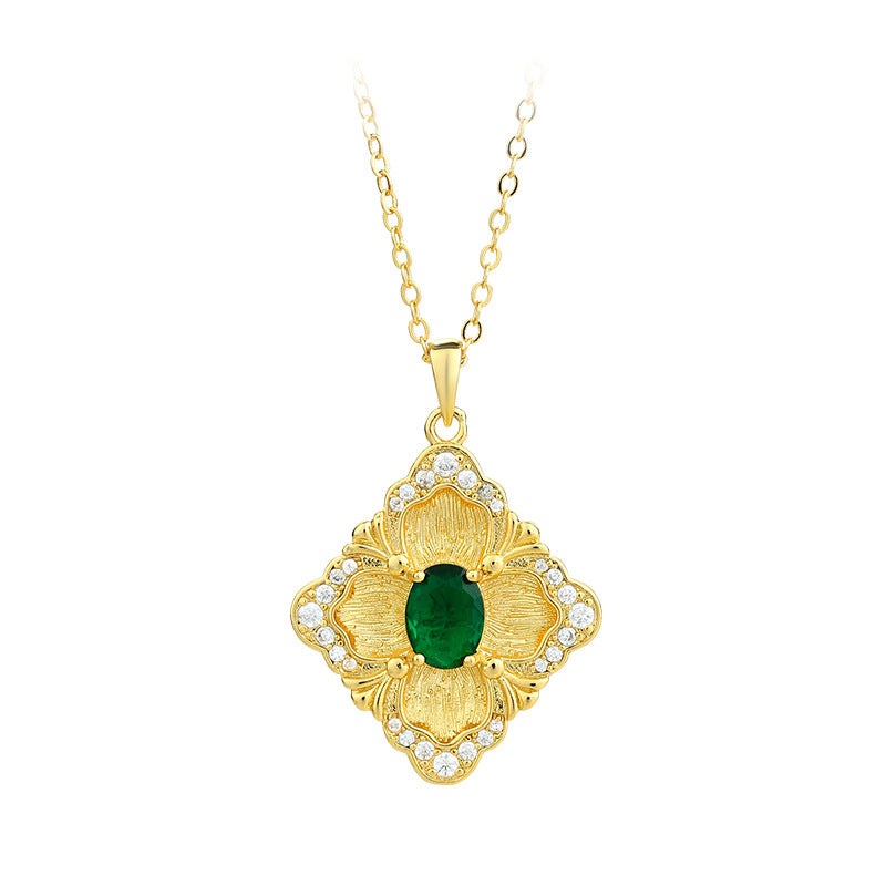 Real Gold Electroplated Geometric Emerald Clavicle Chain Luxury Jewelry