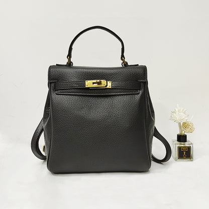 Ladies Leather Backpack - Multi-purpose, Fashion Casual, Litchi Grain Top Layer