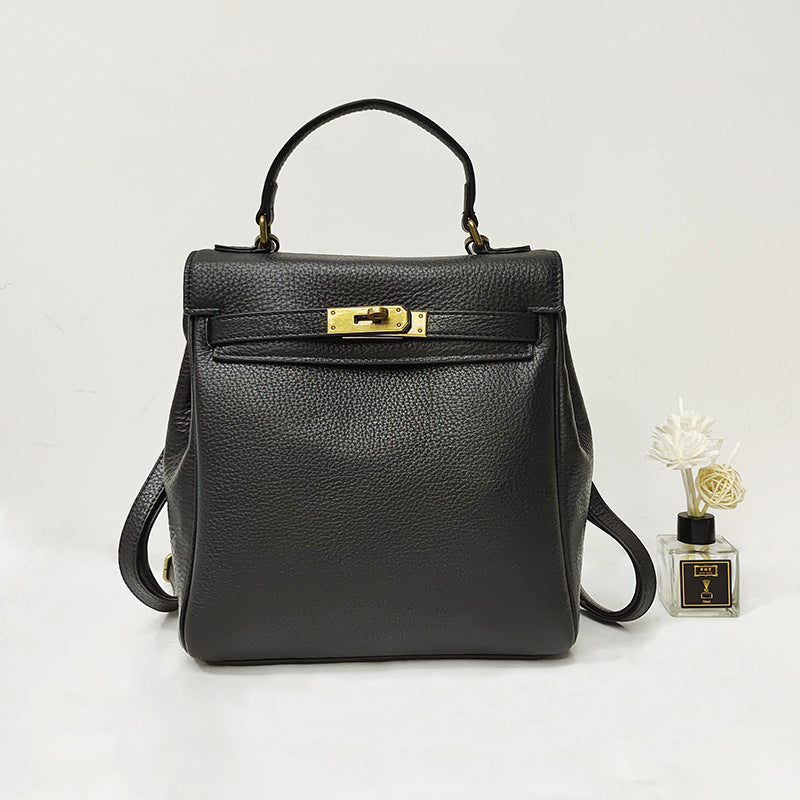 Ladies Leather Backpack - Multi-purpose, Fashion Casual, Litchi Grain Top Layer