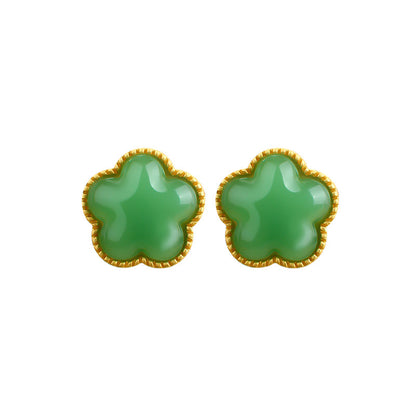 925 Silver Needle Imitation Jade Plum Blossom Earrings