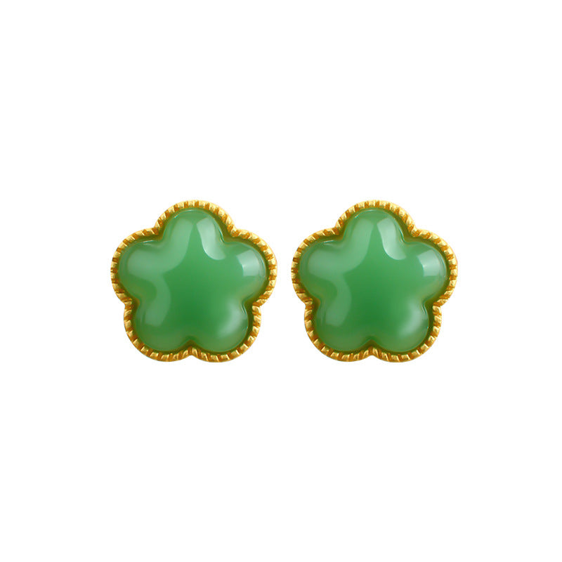 925 Silver Needle Imitation Jade Plum Blossom Earrings