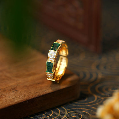 Snake-shaped Dropping Glaze Gold-plated Ring, Niche Finger Design