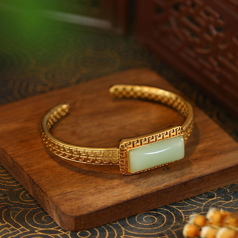 Gold-plated Inlay Imitation Hetian Jade Filigree Bracelet - National Tide Ancient Style
