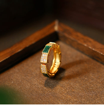 Snake-shaped Dropping Glaze Gold-plated Ring, Niche Finger Design