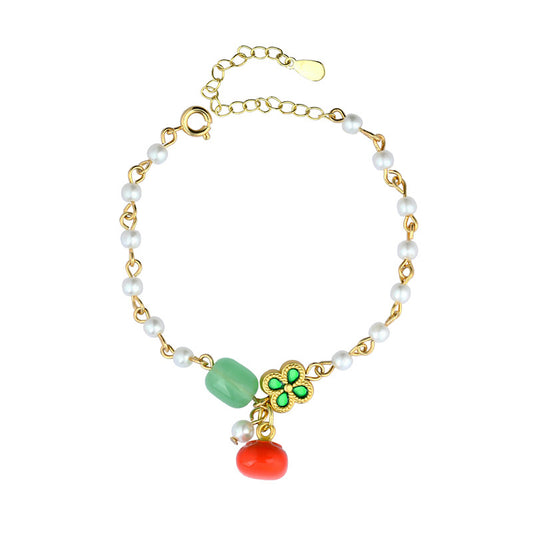 Vintage Colorful Dopamine Flower Handmade Pearl Bracelet All-match