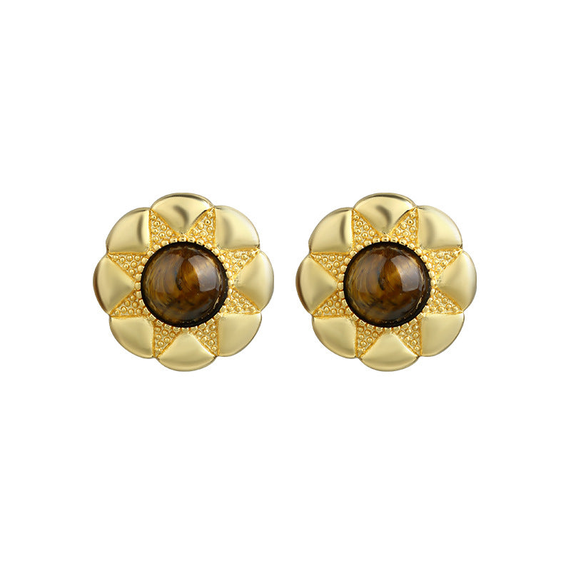 Vintage Tiger's Eye Earrings, All-match, French Light Luxury