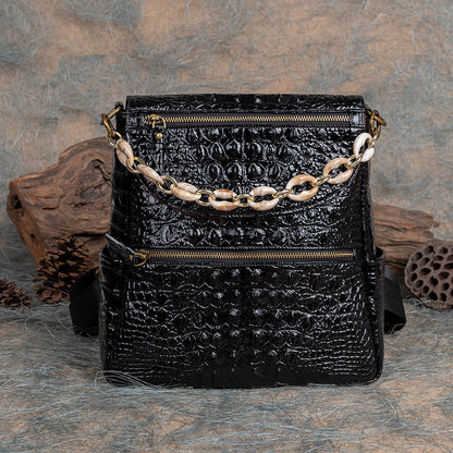 Top Layer Cowhide Crocodile Pattern Embossed Leather Backpack